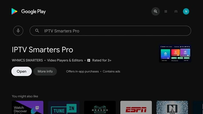 Google Play Store pagina IPTV Smarters Pro met "Bijwerken"-knop