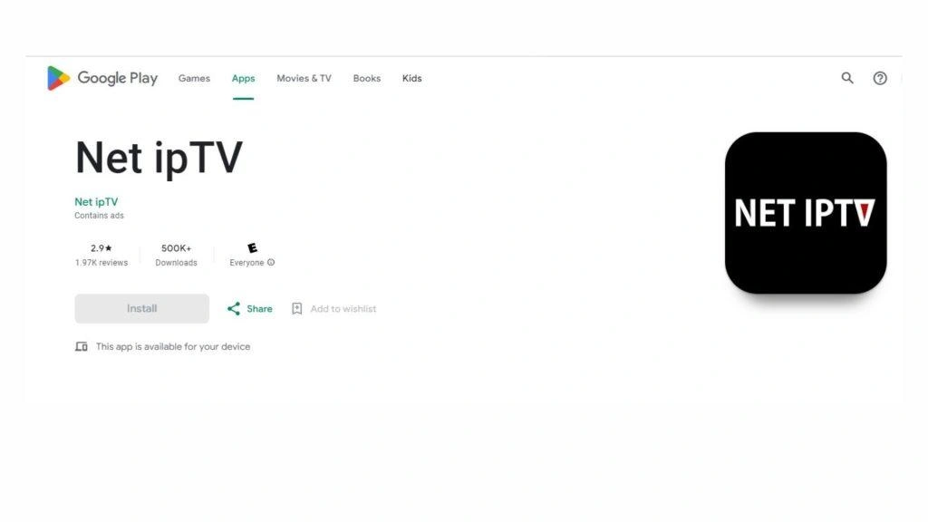 Google Play Store pagina van Net IPTV