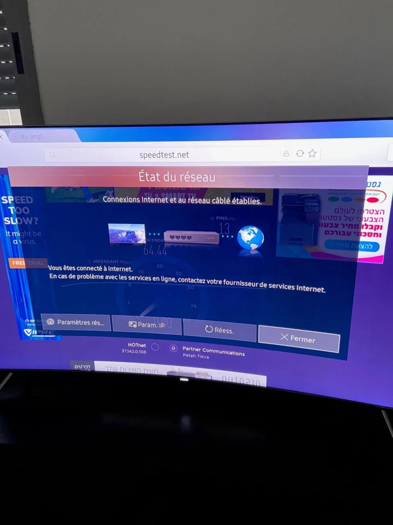 Speedtest resultaat op een tv-apparaat